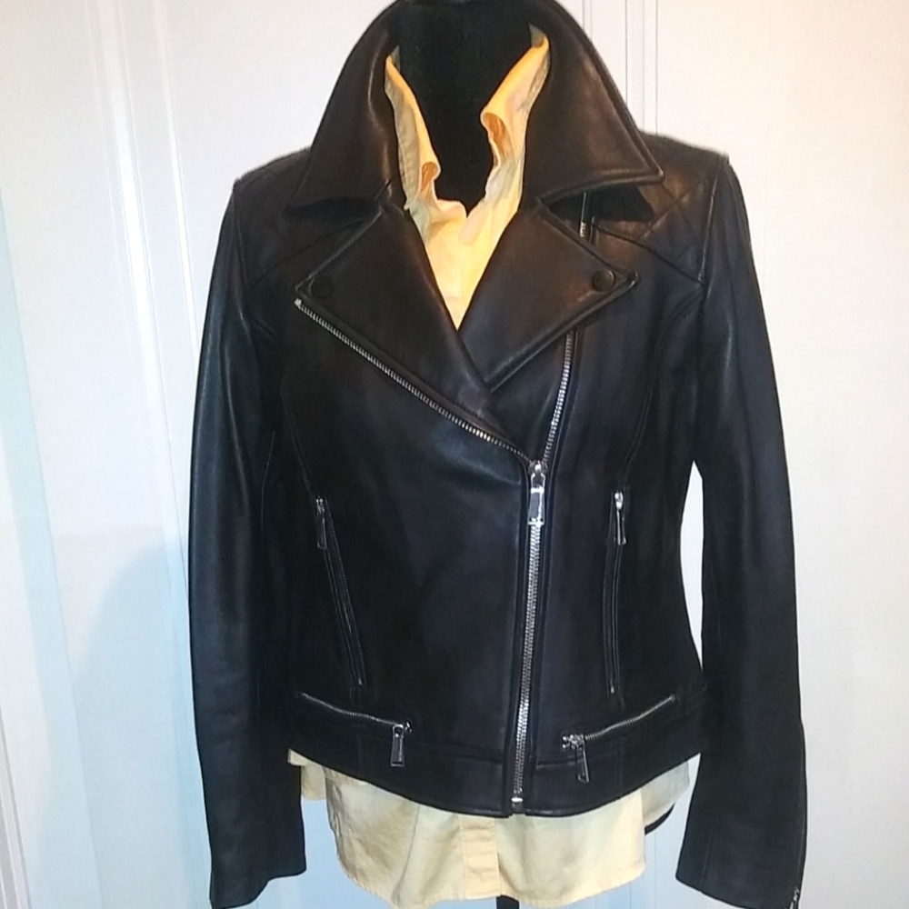BCBG Genuine Leather Motorcycle Jacket NWOT Size L